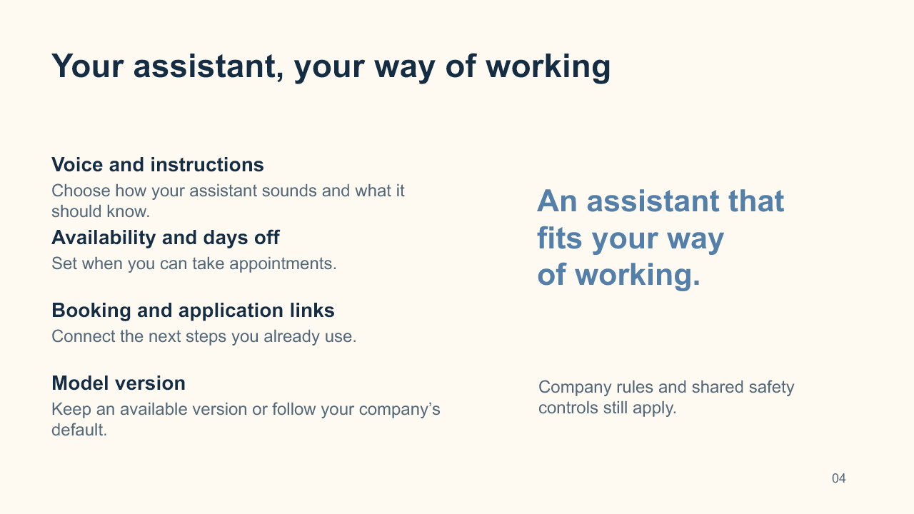 Slide 4: Your assistant, your way of working