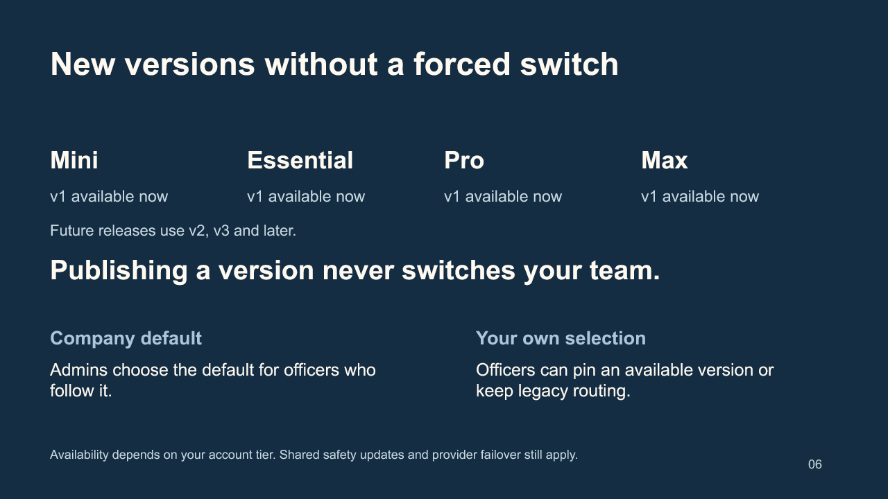 Slide 6: New versions without a forced switch